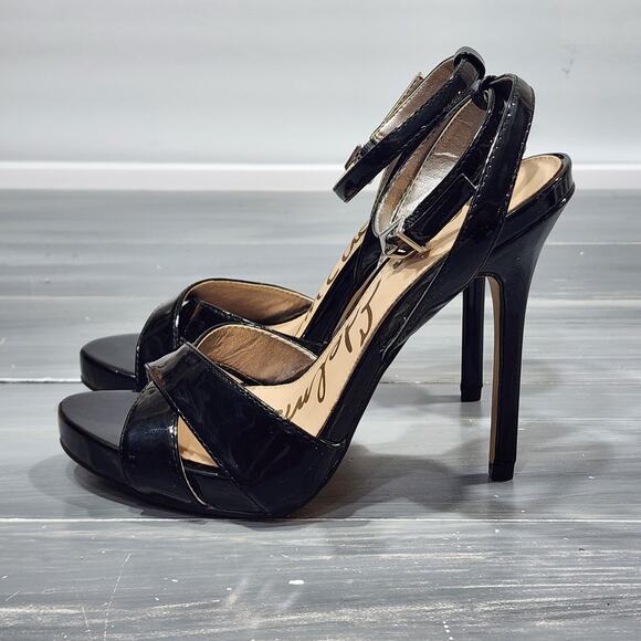 Sam Edelman Eliza Patent Leather Sandals Stiletto Heels Strappy Buckle Size 6 - Picture 8 of 12